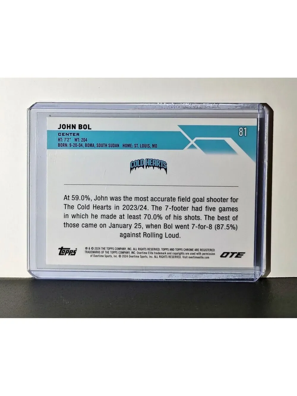 John Bol Rookie Card 2023-24 Topps Chrome Overtime #81 Cold Hearts